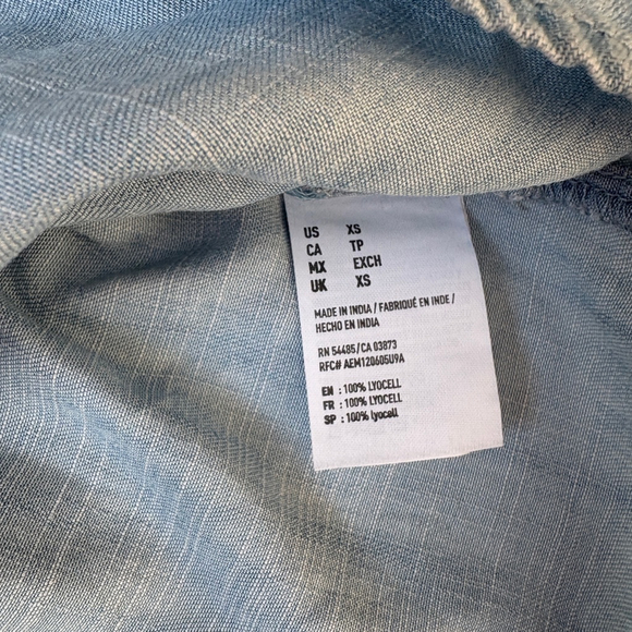 American Eagle Light Blue Denim One Shoulder Ruffled Jean Shirt Lyocell SIZE XS - Picture 8 of 9